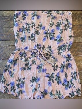 Women’s Floral Strapless Romper in Blush with Purple Blossoms (Size L)